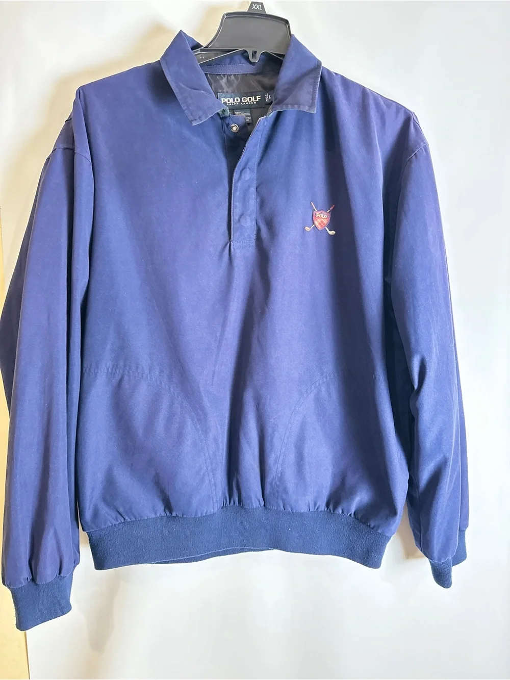 Ralph Lauren Polo Golf Pullover Long Sleeve Large Blue Plaid Rugby Crest Shield